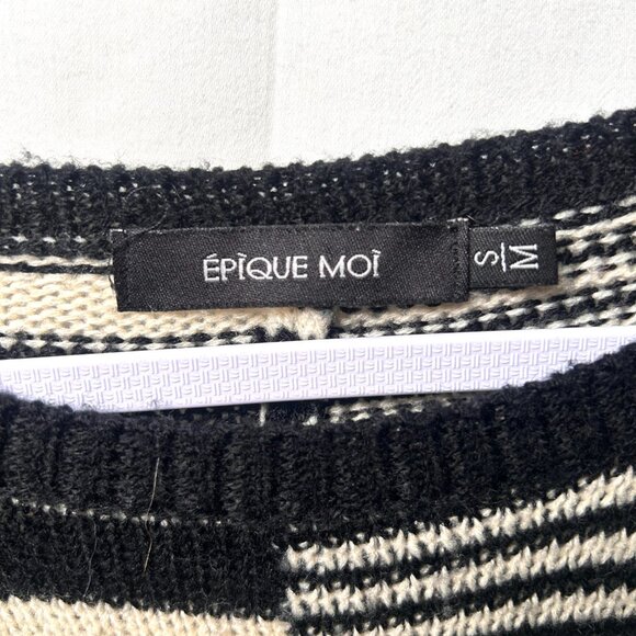 Epique Moi black and white striped knit poncho sweater. Size S/M - Picture 2 of 7